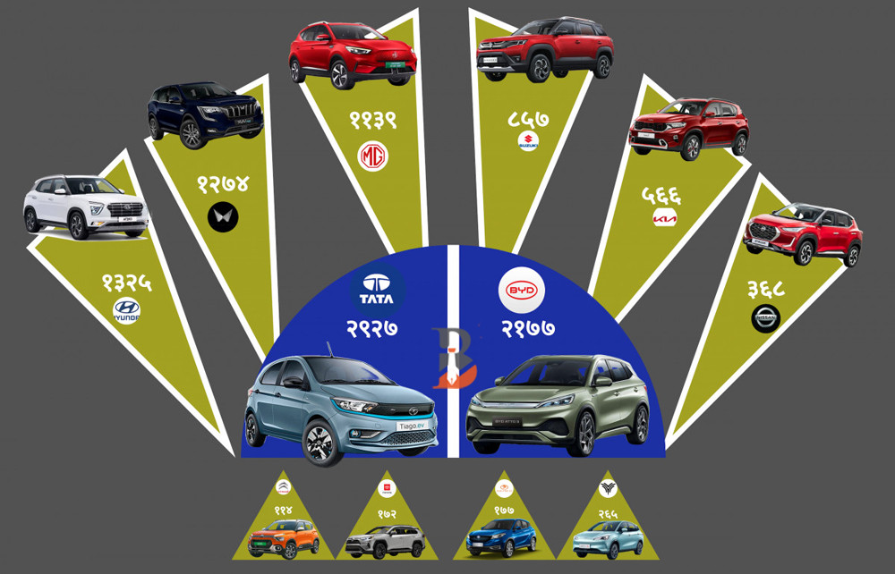 प्यासेन्जर कारको बजार हिस्सा : पहिलो टाटा, दोस्रो बीवाईडी हुँदा अन्य ब्रान्डको स्थान कहाँ?