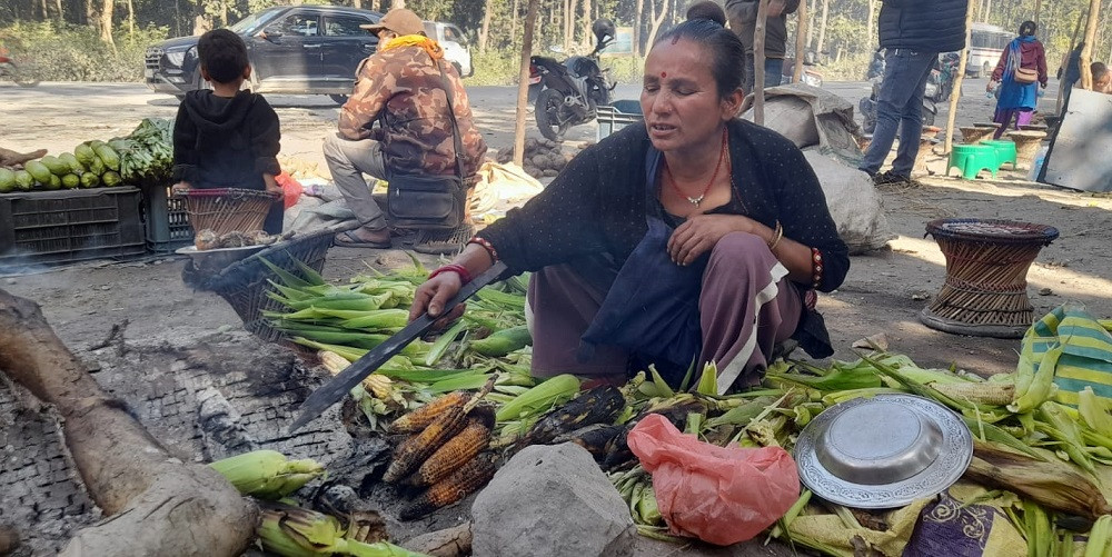 राजमार्ग छेउमा मकै पोलेरै जिविका